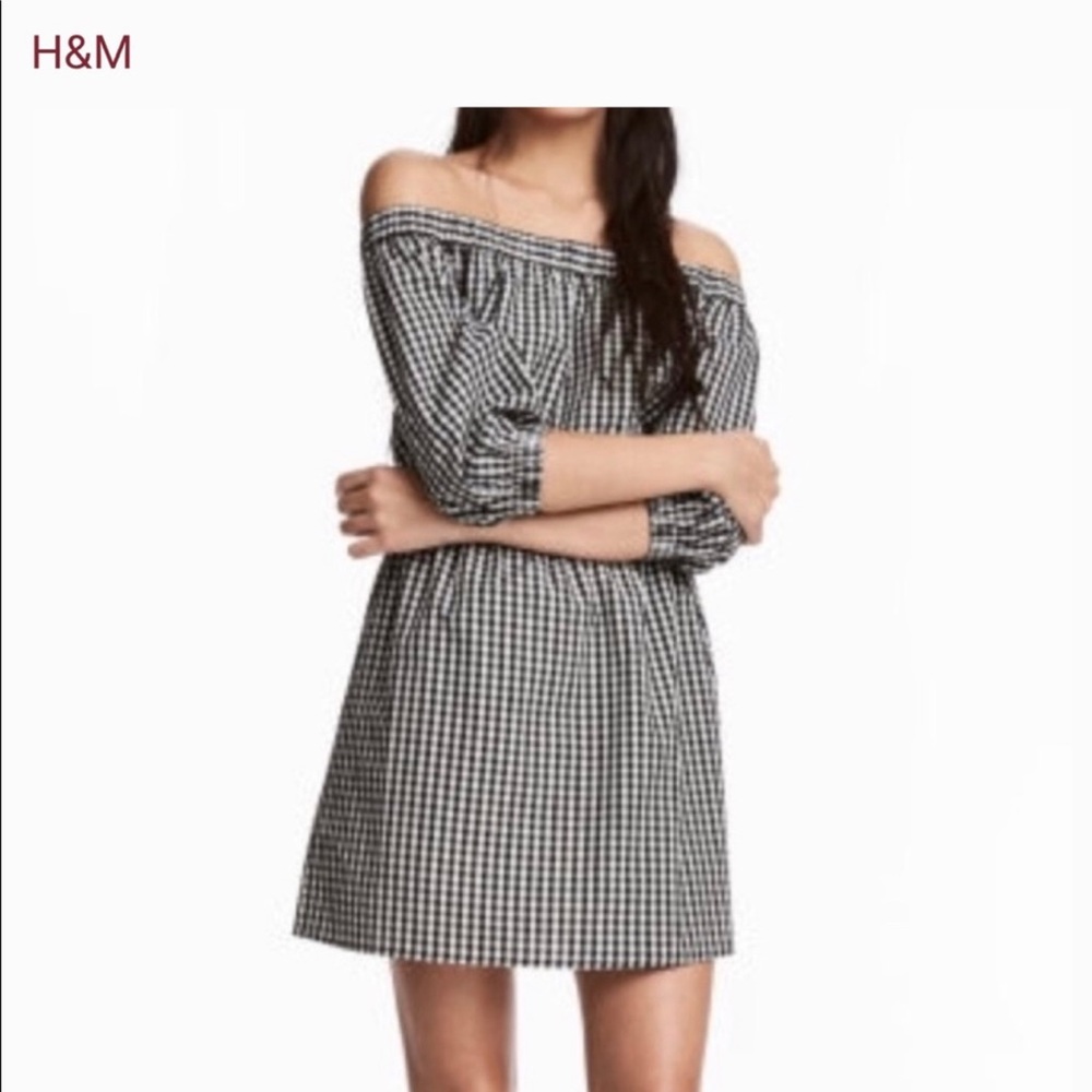 Divided H&M Black and White Gingham Off-Shoulder Dress